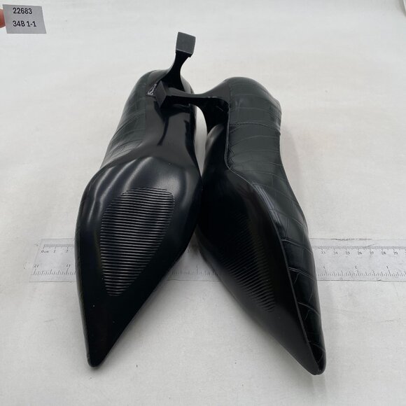 FOWT Simple Solid Croc-Embossed Pointed Toe Black Pumps for Women Dressy Black - Picture 7 of 8